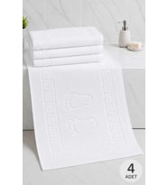 4 lü Ayak İzli Banyo Pamuklu Ayak Havlusu 50x70 Cm Beyaz