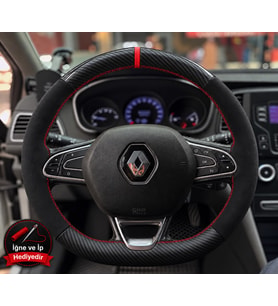 Renault Talisman Dikme Direksiyon Kılıfı Alcantara Süet Mat Karbon Kırmızı Yüzük ve Dikiş 2015-2022
