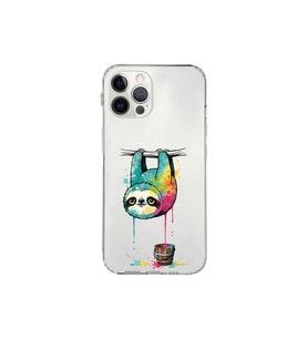 iPhone 12 Pro Max ile Uyumlu Splash Tembel Hayvan Tasarımlı Şeffaf Silikon Kılıf