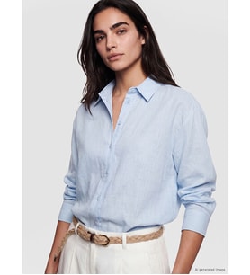 LCW Vision Mavi Oversize %100 Pamuklu Kadın Gömlek