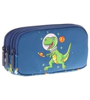 Kaukko Kids Lacivert Yeşil, Sevimli Dinazor, Erkek Çocuk Üç Gözlü Okul Kalem Çantası - L8252 (Çok Renkli)