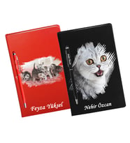 Kişiye Özel Kedi Tasarımlı İkili Defter Kalem Hediye Seti