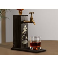 BK Gift Aynalı Altın Kabartma Musluklu Doğal Siyah(Ebony) Ahşap Viski Standı, Home Bar, İçecek Dispenseri, Ahşap İçecek Çeşmesi-9
