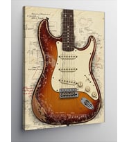 Kanvas Tablo Retro Elektro Gitar ve Müzikal Tasarım