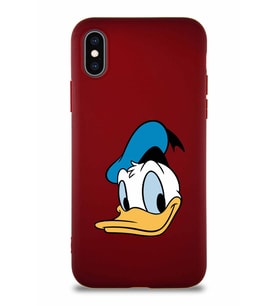 Apple iPhone X Soft Premier Kapak Donald Duck-B Tasarımlı Silikon Kılıf - Mürdüm (Şeffaf)