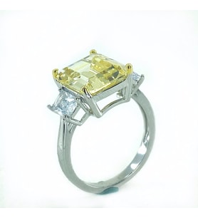 Sarı Topaz Baget Pırlanta Kesim Üst Kalite Gümüş Yüzük (Rodyum)