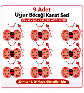 9’lu Uğur Böceği Kostüm Seti – Kanat Taç Asa