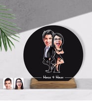 BK Gift Kişiye Özel Sevgililer Karikatürlü Yuvarlak Ahşap Biblo-6