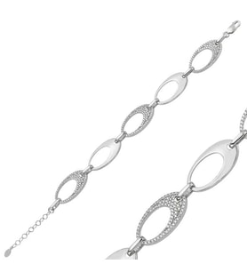 pilelistore 925 Ayar Gümüş Taşlı Oval Bileklik