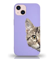 Apple iPhone 13 Uyumlu Lansman Kılıf Catface Tasarımlı Altı Kapalı İçi Kadife Kaplı Silikon Kapak (Şeffaf)