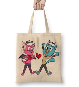 Kedi Cat Mammal Dog, Gumball Waterson Ariana Aşk Bez Çanta Uzun Saplı