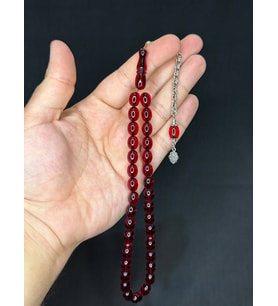 ATEŞ KEHRİBAR TESBİH BEYZİ KESİM BORDO RENK 8MM X 11MM T-515 (Çok Renkli)