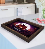 BK Gift Happy Halloween Tasarımlı Doğal Ahşap Tepsi-4