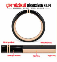 Toyota Corolla Fielder Dikme Direksiyon Kılıfı Parlak Siyah Bej Detaylı Bej Çift Yüzük ve Dikiş 2004-2006