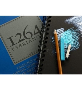 FABRIANO 1264 BLACK A4 - 200 GR - F-1264 SİYAH KAĞIT RESİM DEFTERİ - ÜST SPİRALLİ