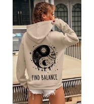 Unisex Yin & Yang Tasarım Sweatshirt (Bej)
