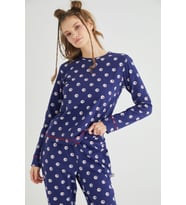 Lisanslı Uzun Kollu Lacivert Pamuklu Pijama Takımı