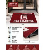 Valerine Life Eczane Logolu Kırmızı Hoş Geldiniz İşyeri Kapı Önü Paspası 50x90cm Kişiye Firmaya Özel