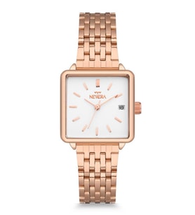 Newera Watch Metal Kordon Takvimli Kare Kadın Kol Saati NWW00001 (Bakır)
