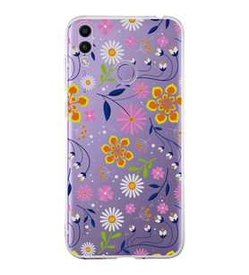 Huawei Honor 8c  Uyumlu Kapak Flowers Tasarımlı Şeffaf Silikon Kılıf