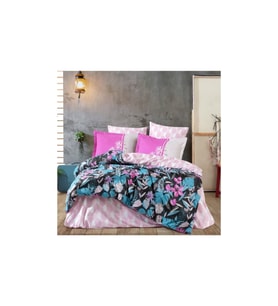 Kingsize Poplin Nevresim Monstera Fuşya