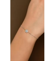 Zirkon Taşlı Rodyum Tektaş Anturaj Minimal Gümüş Bileklik