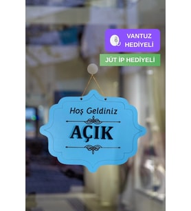 Ahşap Dekoratif Kesim Açık-Kapalı Yazısı (Mavi)