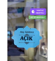 Ahşap Dekoratif Kesim Açık-Kapalı Yazısı (Mavi)