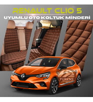 Renault Clio 5 Kahverengi Renk Tay Tüyü Cepli & Terletmez Sırtlı Oto Koltuk Minder Seti - Koltuk Koruma Kılıfı (ÖN & ARKA TAM SET)