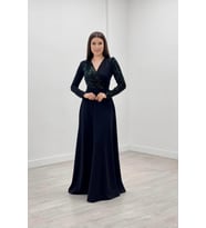 Krep Kumaş Payet Detaylı Elbise - ZÜMRÜT YEŞİL (Zümrüt Yeşili)