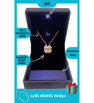 Işıklı Premium Kutuda Trend 4 Kalpli Yonca Kolye Mıknatıslı Gold Renk