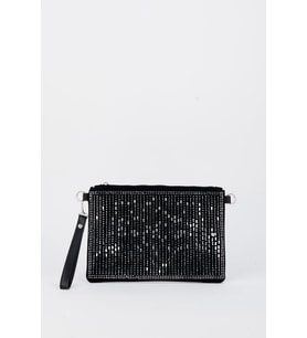 Kadın Dikey Gümüş Taşlı Süet Bilek Askılı Ve Zincir Askılı Portföy El Ve Clutch Çanta