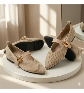 Kindep (Park Moda) Yan Toka Detaylı Triko Günlük Kadın Babet TEN