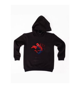 Spiderman baskılı örümcek adam kapüşonlu pamuklu kumaş çocuk sweatshirt (Siyah)