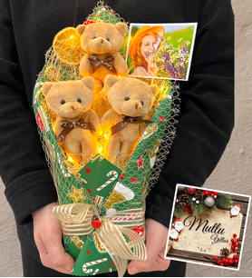 Yılbaşı Hediyesi Size Özel Fotoğraflı Büyük Boy Ayıcık Buketi Led Işıklı (yeşil)