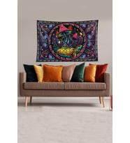 Çok Renkli Mushroom Mantar Desenli Leke Tutmaz Kadife Kumaş Duvar Örtüsü Duvar Halısı Tapestry