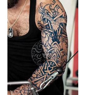 GZQB-016 YARI KALICI KOÇ KURUKAFA DESEN KOL DÖVMESİ-TATTO