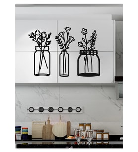MCG Çiçekli Kavanozlar - Ahşap Mutfak Duvar Dekoru (3 lü Set)