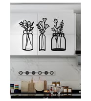 MCG Çiçekli Kavanozlar - Ahşap Mutfak Duvar Dekoru (3 lü Set)