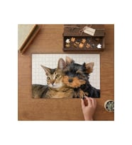 Kedi Köpek Dostluğu - Sevimli Evcil Hayvanlar Tasarımı 240 parça Ahşap Puzzle Ahşap Kutuda MP02595