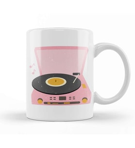 Pink Vintage Record Player Kupa Bardak Porselen