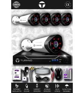 TURKNO 5 Kameralı Galia 5 Dış Kamera Set 500 GB HDD Full HD Gece Görüşlü Güvenlik Kamerası Sistemi