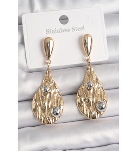 Pirinç Gold Renk Sallantı Damla Model Gümüş Top Detay Kadın Küpe