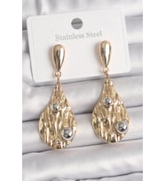 Pirinç Gold Renk Sallantı Damla Model Gümüş Top Detay Kadın Küpe