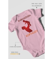 Babasının Kopyası Baskılı Bebek Zıbını – Çıtçıtlı Body  %100 Pamuk Kısa Kol (Koyu Pembe)