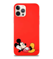 Apple iPhone 12 Pro Soft Premier Kapak Mickey Mouse-F Tasarımlı Silikon Kılıf - Kırmızı (Şeffaf)
