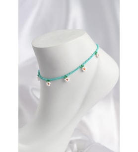 Turkuaz Renk Boncuklu Papatya Motifli Halhal 5886 - GLST3932-5769