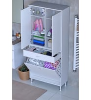 Eliusta Wall Beyaz Banyo Dolabı 85 cm İki Göz Bölmeli Sepet 85x171x32,5 cm 4 Raflı Mutfak/Banyo Dolabı