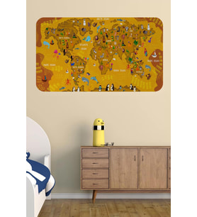 Eğitici Dünya Haritası Dünya Atlası Çocuk Ve Bebek Odası Duvar Sticker-60x105-3781