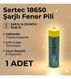 Sertec 18650 1C Şarjlı Pil 2450mAh Çıkıntılı Başlıklı Fener Pili 3.7V Li-ion